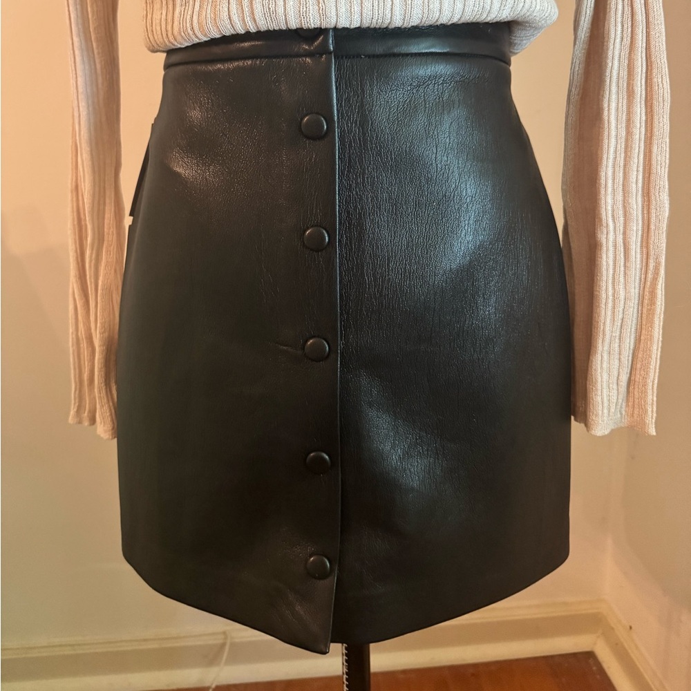 Wilfred Black Leather Button-Front Mini Skirt